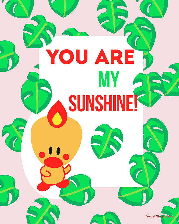 Bird Digital Art - Cute Art - Sweet Angel Bird Tropical Palm Leaves Print You Are My Sunshine Wall Art Print by Olga Davydova Bird Digital Art - Cute Art - Sweet Angel Bird Tropical Palm Leaves Print You Are My Sunshine Wall Art Print by Olga Davydova