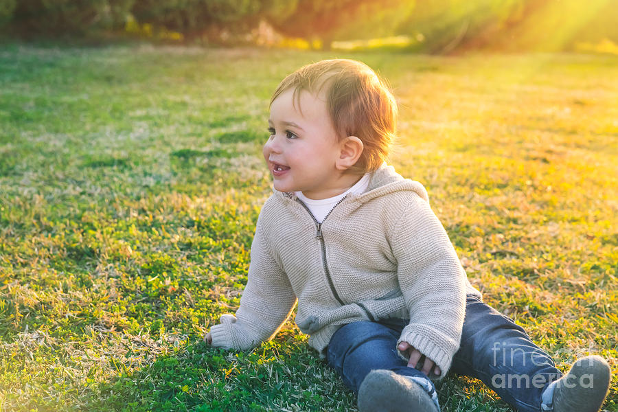 Cute baby boy outdoors Photograph by Anna Om