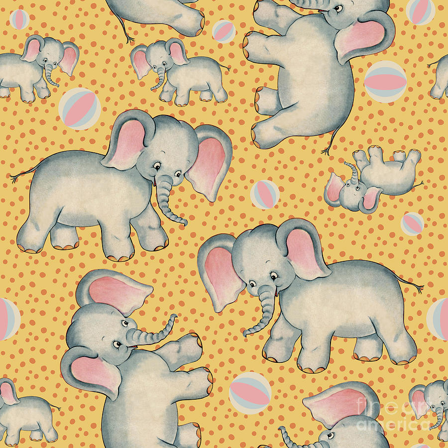 Cute Baby Elephant pattern vintage illustration for children Painting by Tina Lavoie