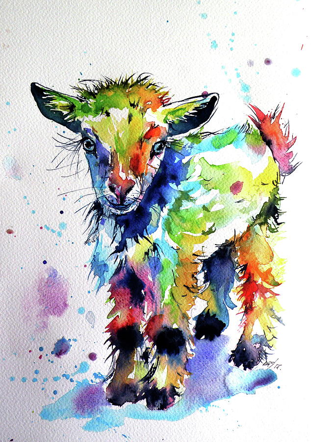 Cute baby goat Painting by Kovacs Anna Brigitta