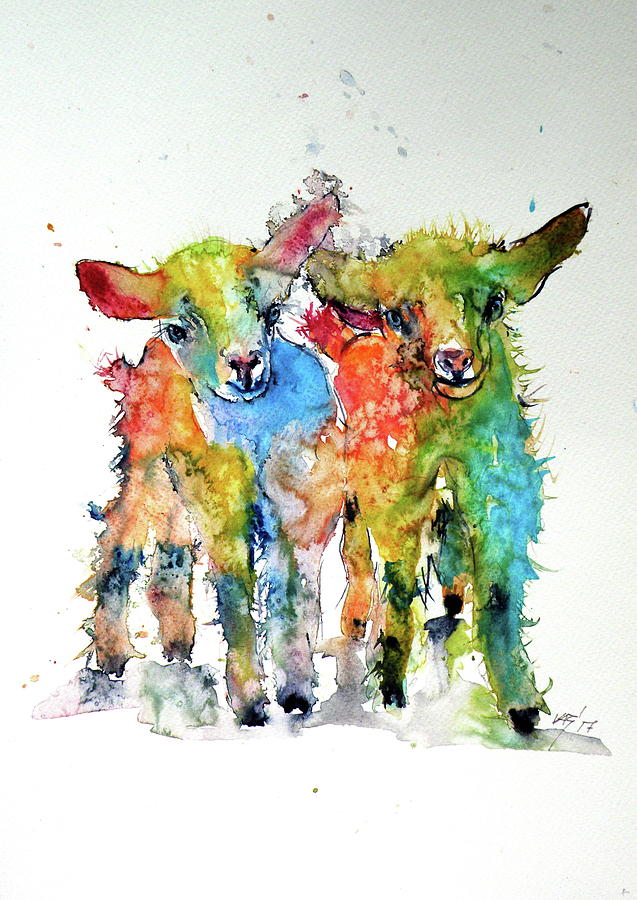 Cute baby goats Painting by Kovacs Anna Brigitta