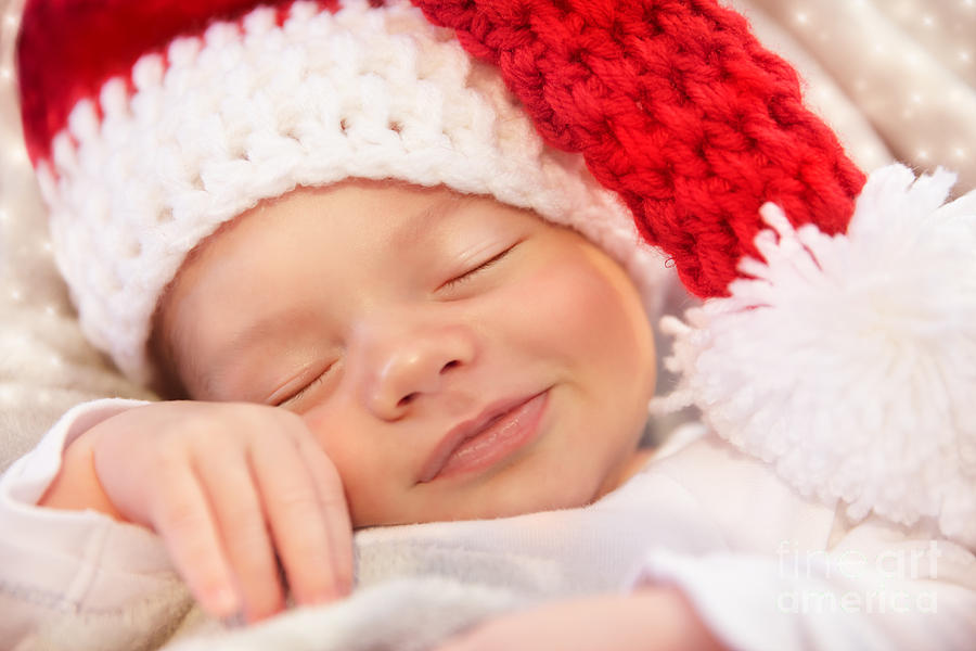 Cute baby Santa smiling in the sleep Photograph by Anna Om