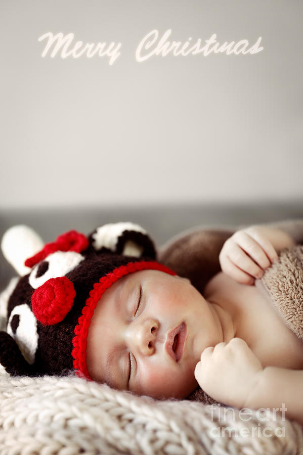 Cute baby sleeping in Christmas costume Photograph by Anna Om