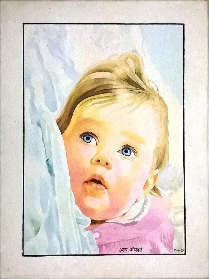 Cute Baby Painting by Uday Gokhale