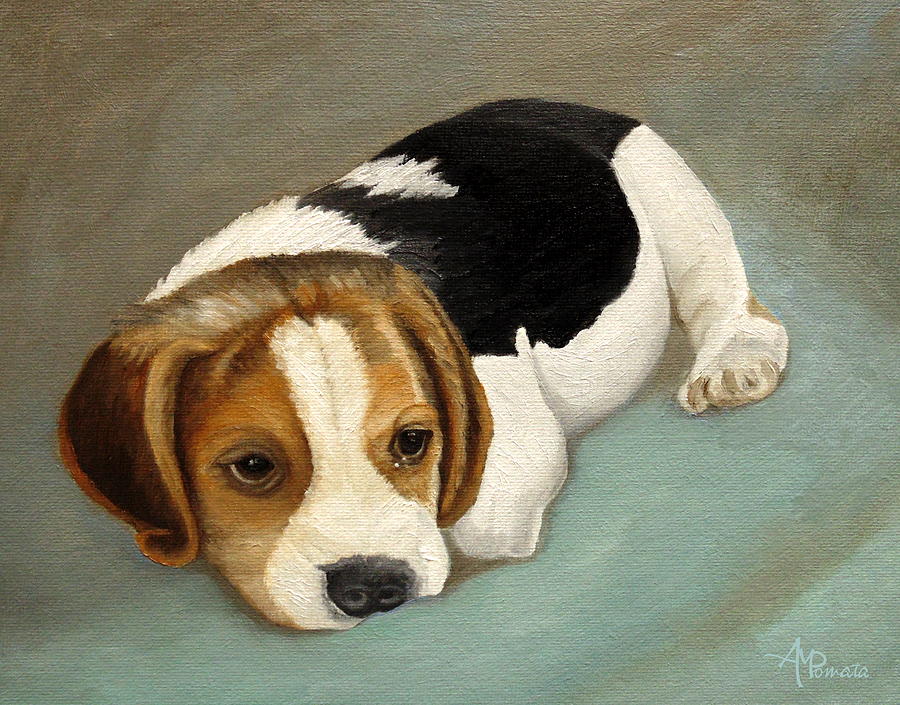 Cute Beagle Painting by Angeles M Pomata