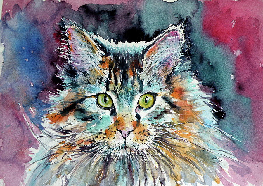Cute big cat Painting by Kovacs Anna Brigitta