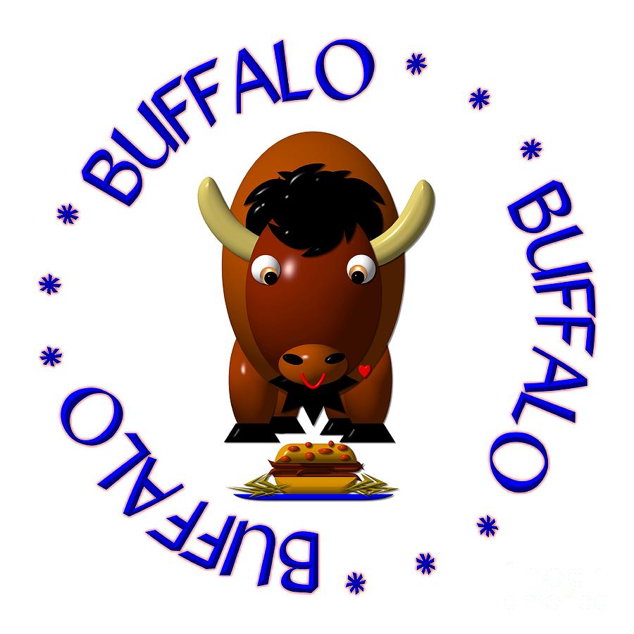 Cute Buffalo with Beef on Weck and Buffalo Wings Digital Art by Rose Santuci-Sofranko