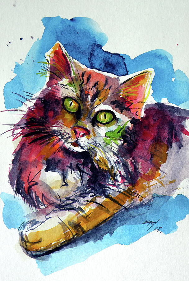 Cute cat resting Painting by Kovacs Anna Brigitta