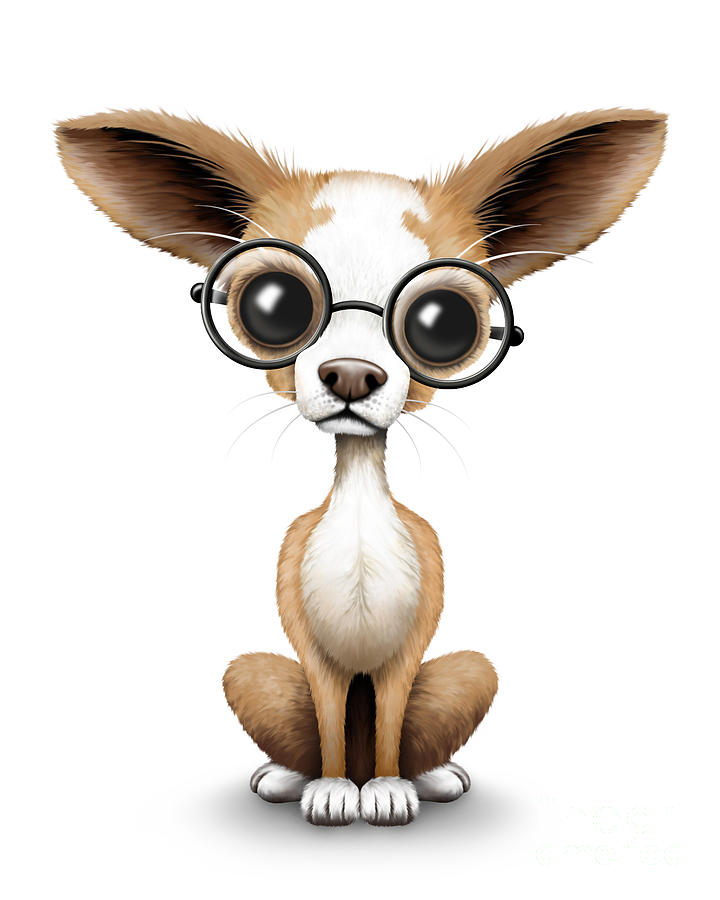 Dog Digital Art - Cute Chihuahua Puppy Wearing Eye Glasses by Jeff Bartels