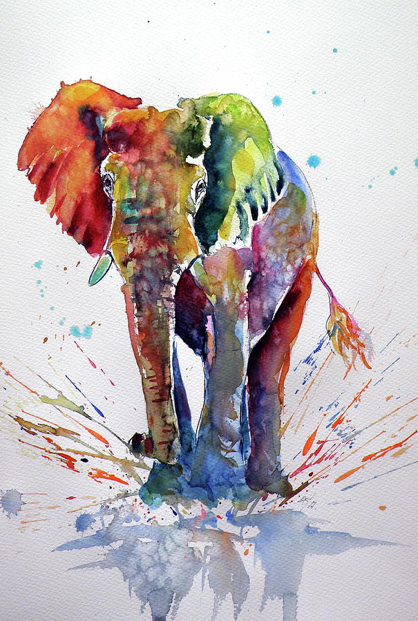 Cute colorful elephant Painting by Kovacs Anna Brigitta