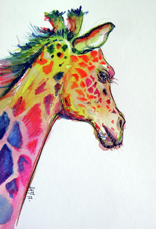 Cute colorful giraffe Painting by Kovacs Anna Brigitta