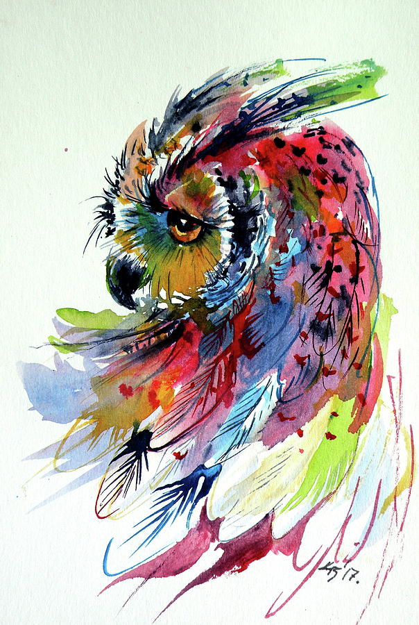 Cute colorful  owl  Painting by Kovacs Anna Brigitta