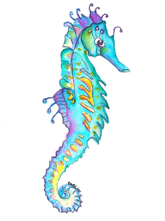 Cute Colorful Seahorse Painting by Carlin Blahnik CarlinArtWatercolor