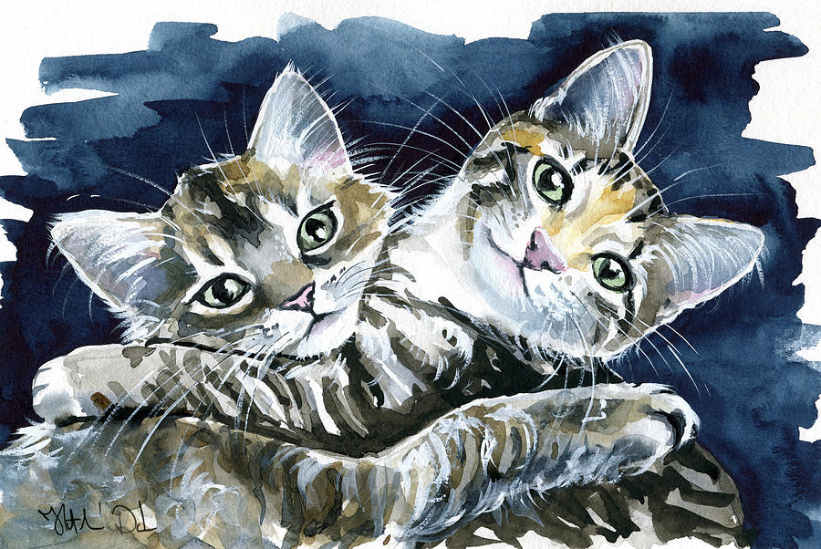 Cute Cuddling Kittens Painting by Dora Hathazi Mendes
