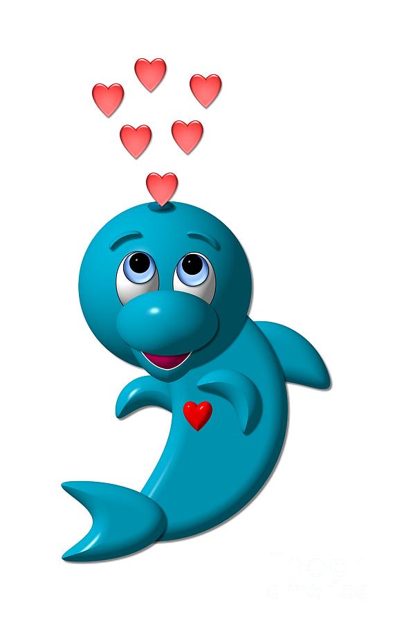 Cute Dolphin with Hearts Digital Art by Rose Santuci-Sofranko