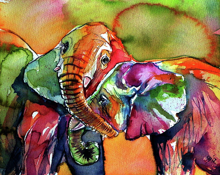 Cute elephants Painting by Kovacs Anna Brigitta
