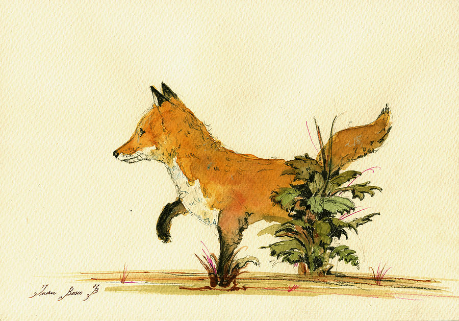 Fox Nursery Painting - Cute fox in the forest by Juan  Bosco