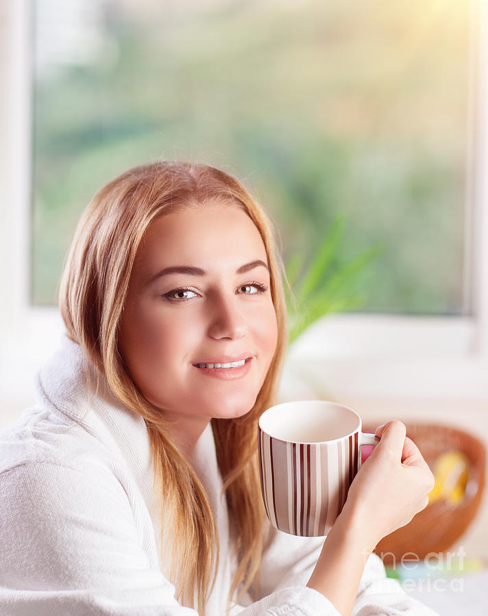 Cute girl drinking coffee Photograph by Anna Om - Fine Art America