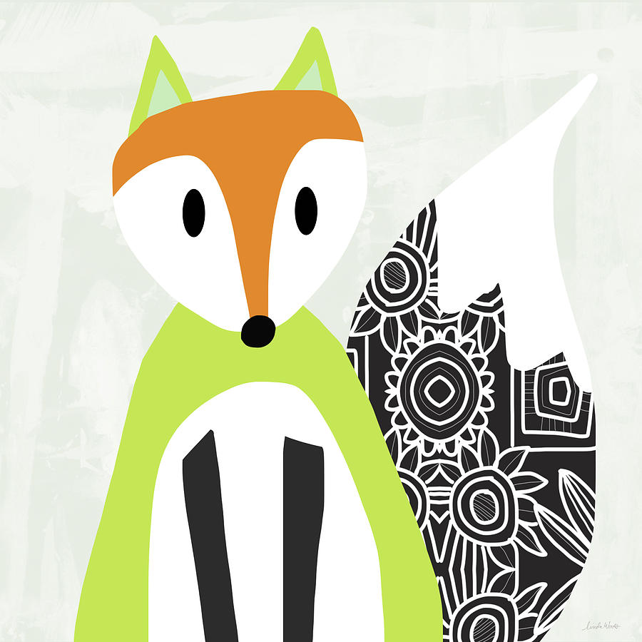 Fox Mixed Media - Cute Green And Black Fox- Art by Linda Woods by Linda Woods