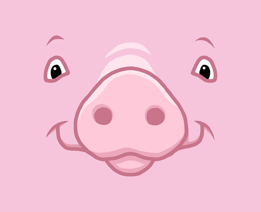 Cute Happy Pink Pig Big Face Painting by Crista Forest