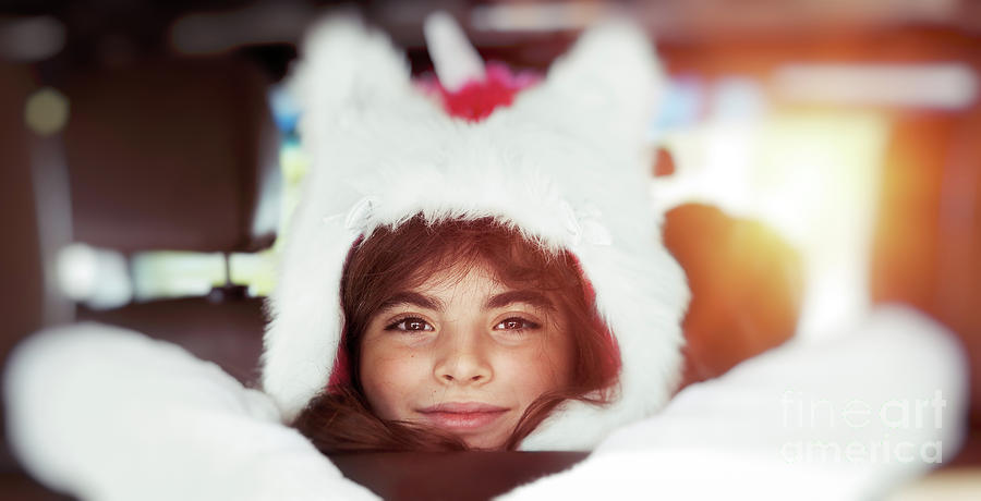 Transportation Photograph - Cute little girl in the car by Anna Om