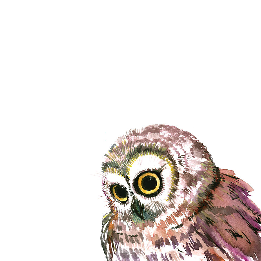 Owl Painting - Cute Little OWl by Suren Nersisyan