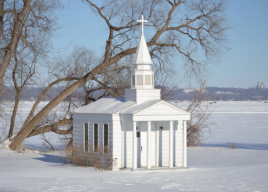 Winter Photograph - Cute Little White Church by Nicole Frederick