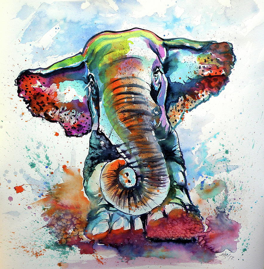 Cute majestic elephant Painting by Kovacs Anna Brigitta