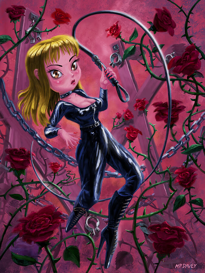 Cute Mistress with Whip and Roses Digital Art by Martin Davey