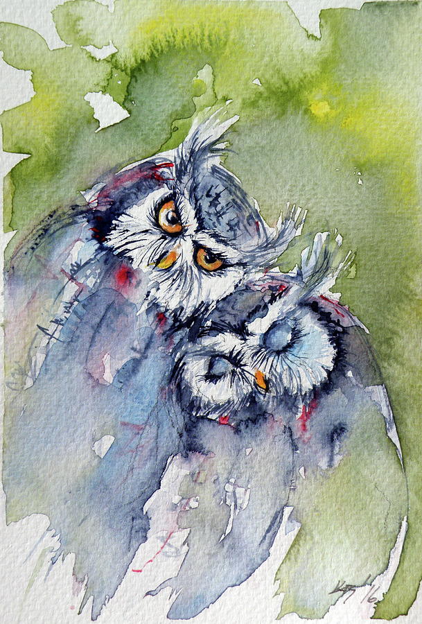 Cute owls Painting by Kovacs Anna Brigitta