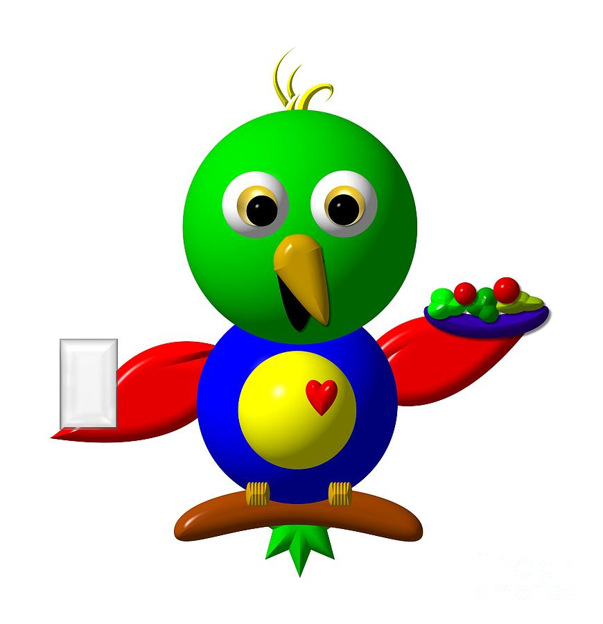 Parrot Digital Art - Cute Parrot with Healthy Salad and Milk by Rose Santuci-Sofranko