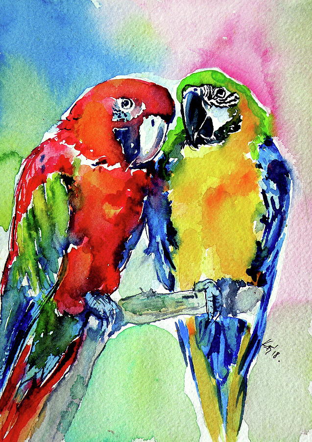 Cute parrots in love Painting by Kovacs Anna Brigitta