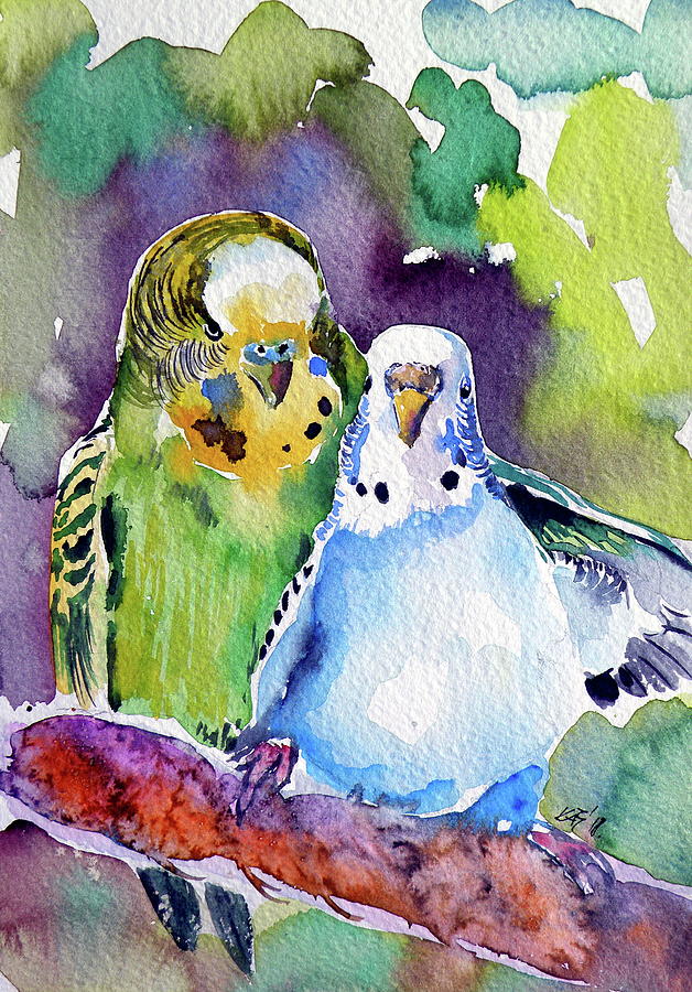 Cute parrots Painting by Kovacs Anna Brigitta