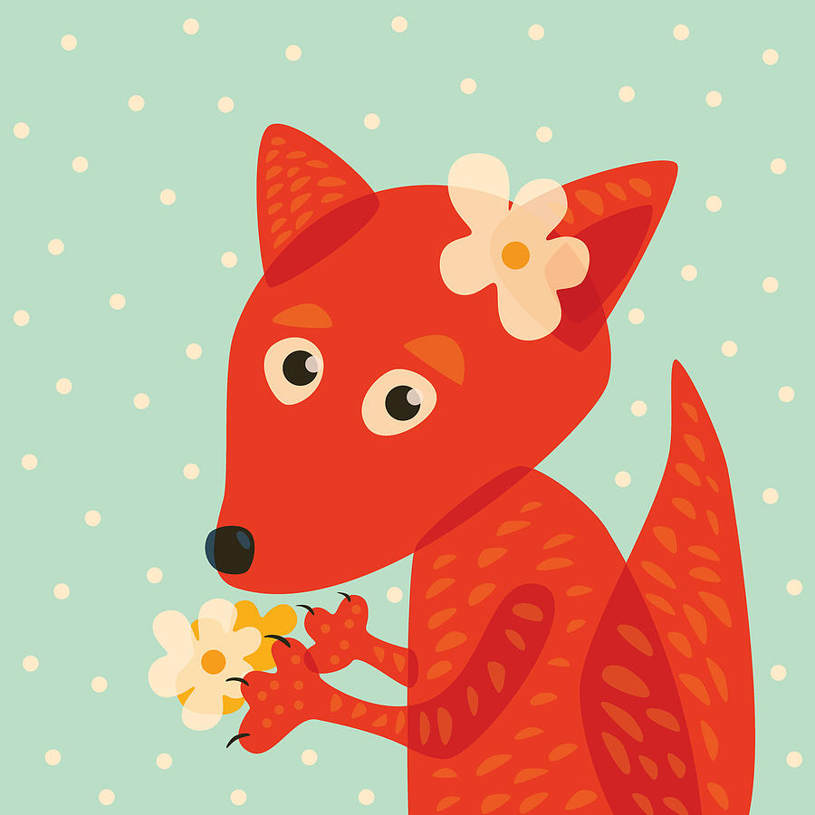 Cute Pretty Fox With Flowers Digital Art by Boriana Giormova