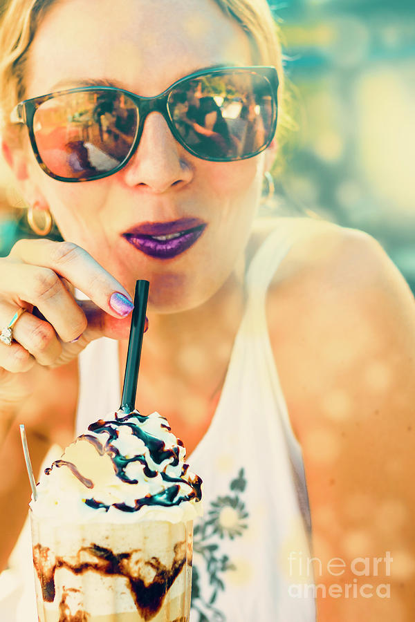 Cute retro girl drinking milkshake Photograph by Jorgo Photography