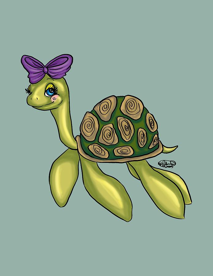 Cute Turtle with a Bow Digital Art by Kylie Johnston - Fine Art America