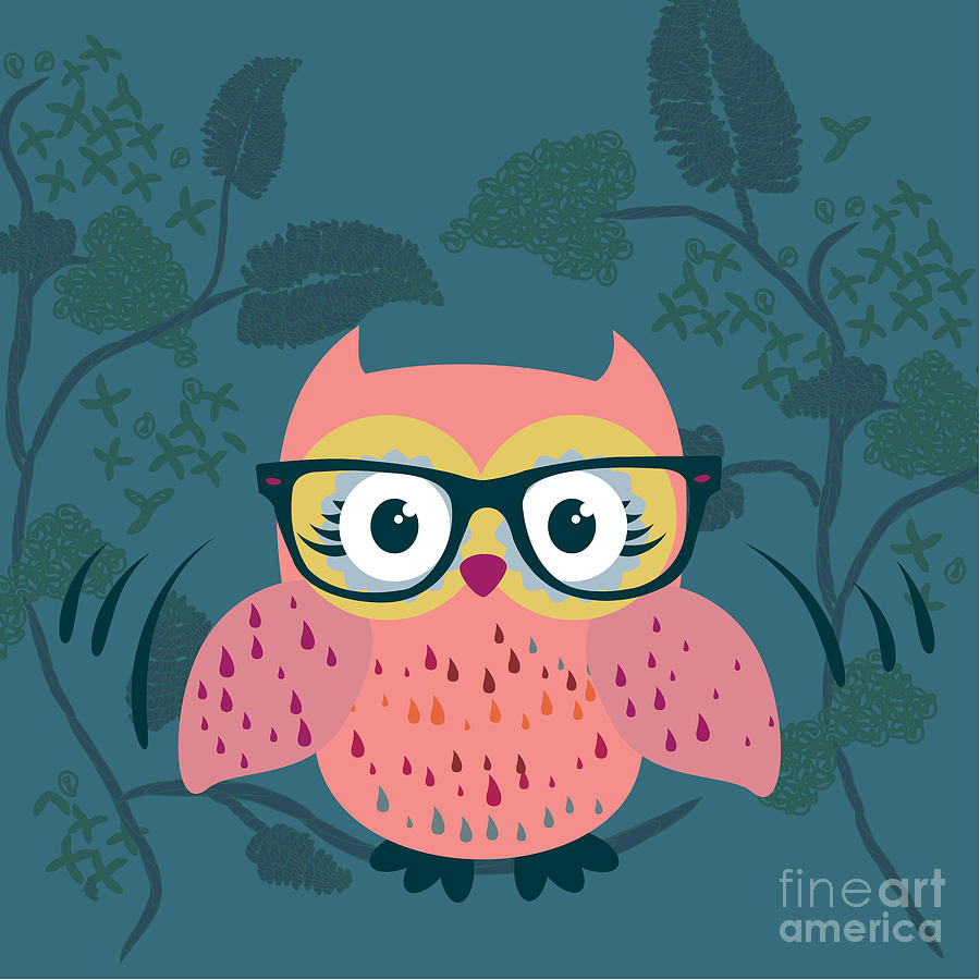 Owl Digital Art - Cute Wild Life Hipster owl. by Gal Amar
