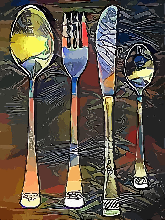 Cutlery set drawing Digital Art by Miroslav Nemecek
