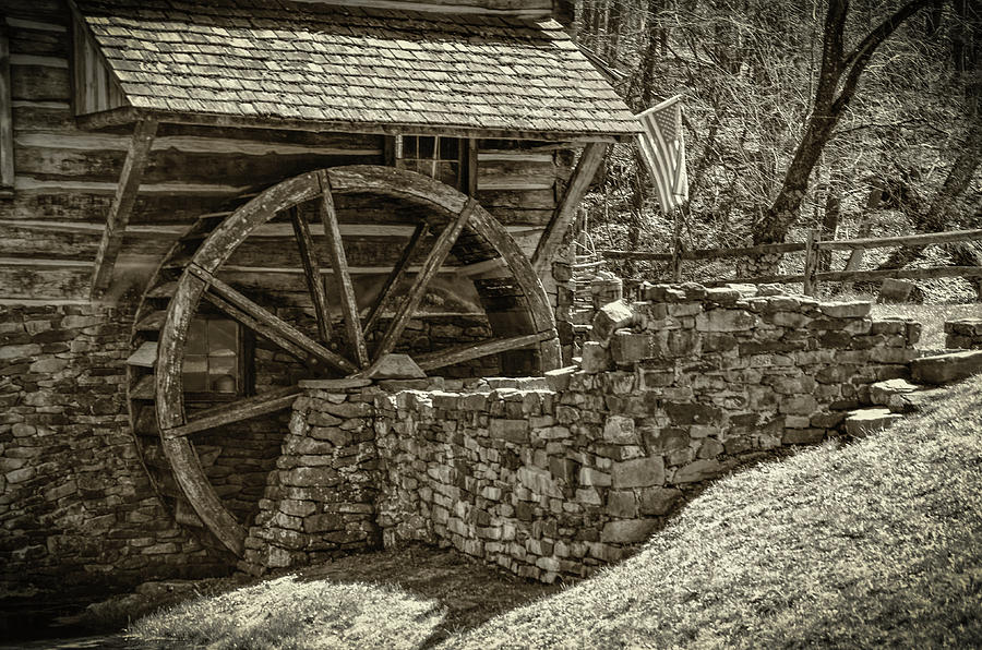 Cuttalossa Mill Wheel in Sepia - Bucks County Pa Photograph by Bill Cannon