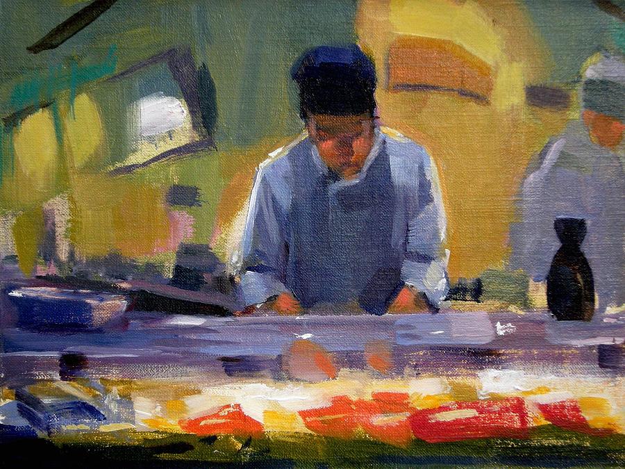 Cutting Sushi Painting by Merle Keller