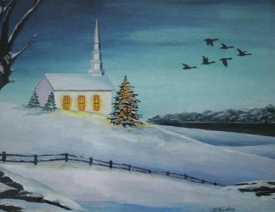 Geese Painting - Cuyahoga Valley Christmas by CB Woodling