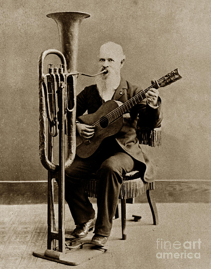 San Francisco Photograph - C. W. J. Johnson with his one-man band invention 1880 by Monterey County Historical Society