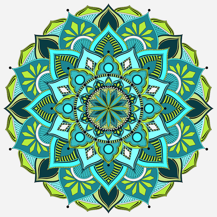 Cyan And Greenery Mandala Digital Art by SharaLee Art - Fine Art America