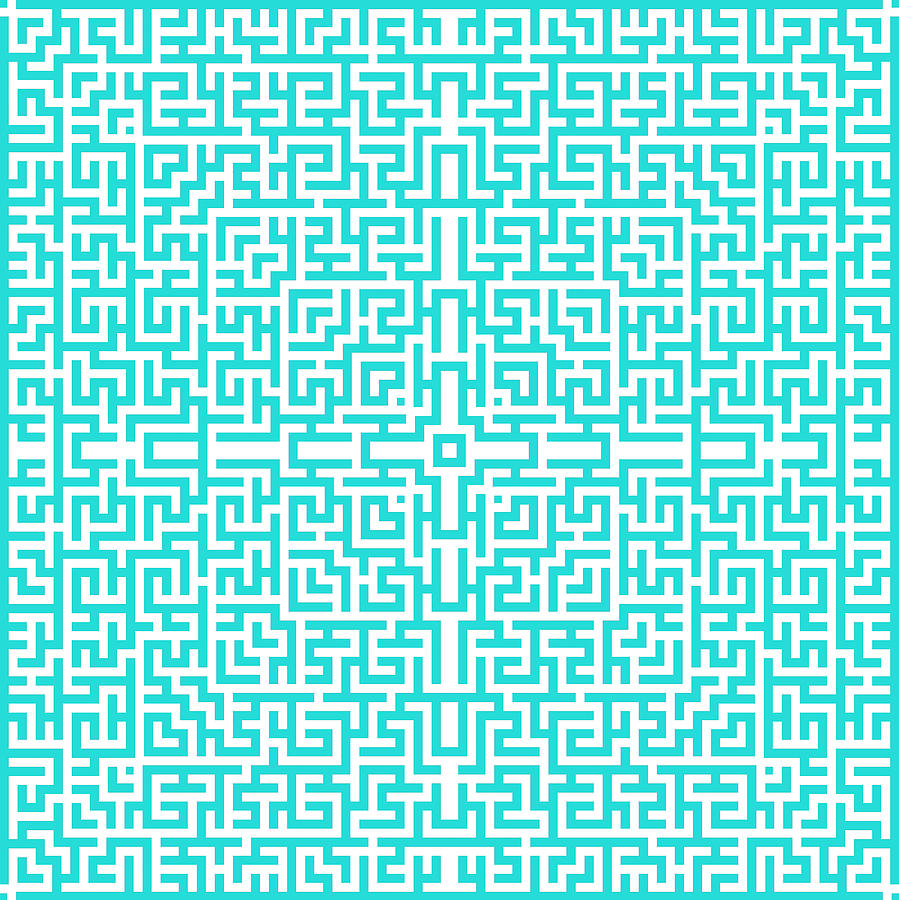 Pattern Digital Art - Cyan Maze Pattern by SharaLee Art