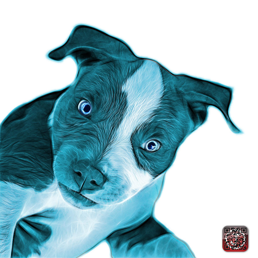 Cyan Pitbull Dog Art 7435 - Wb Painting by James Ahn