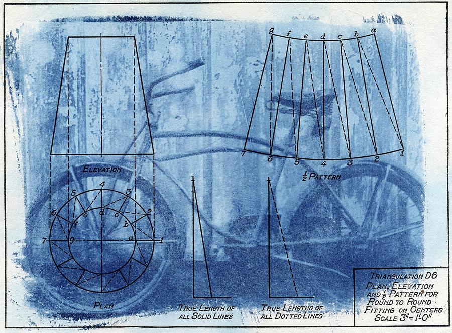 Bicycle Photograph - Cyanotype anatomy of a bike blue print blueprint sunprint sun print by Jane Linders