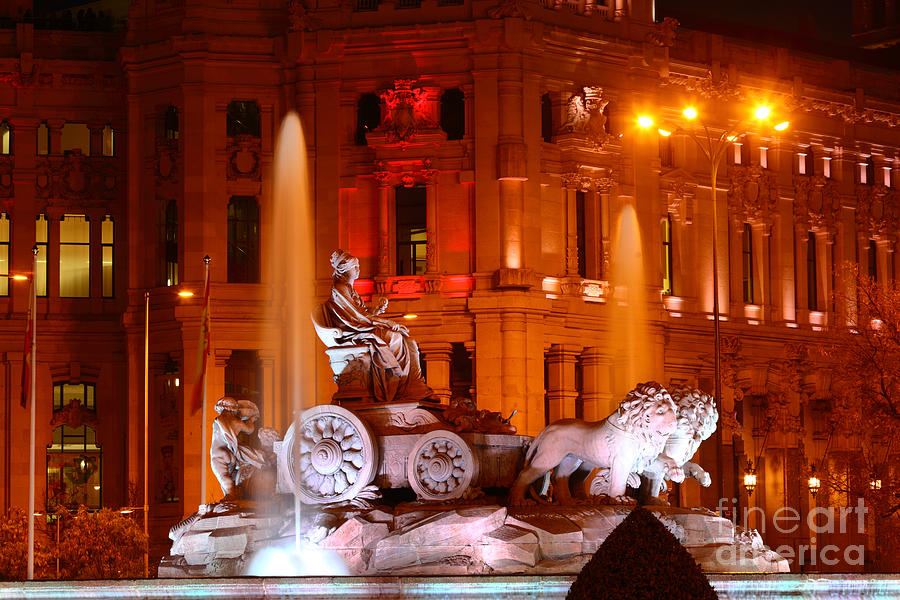 Cybele Fountain Illuminations Madrid Photograph by James Brunker