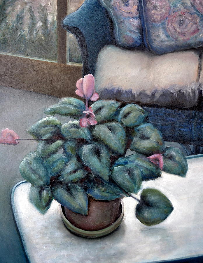 Cyclamen and Wicker Painting by Michelle Calkins