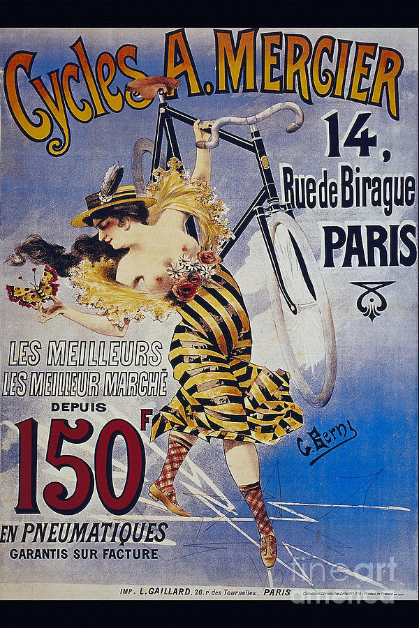 Paris Painting - Cycles A Mercier 14 Ruede Birague Paris Naughty vintage poster with half naked lady by Vintage Collectables