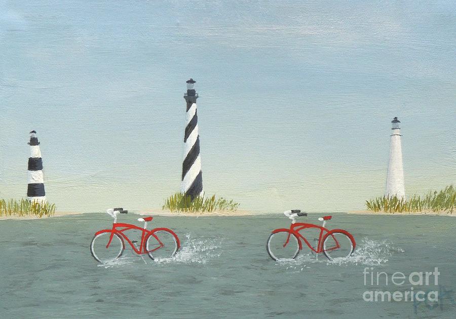 Cycling the Pamlico Sound Painting by Phyllis Andrews